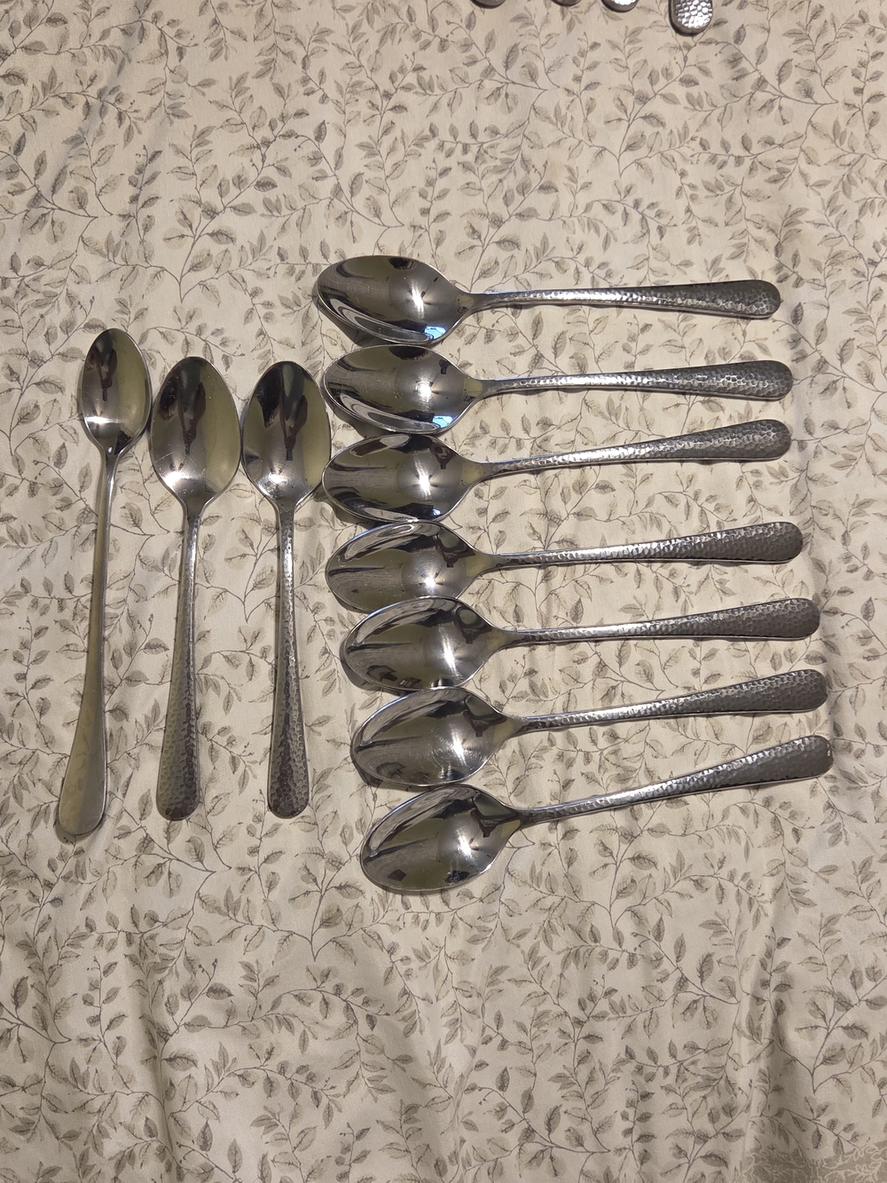 Cambridge Stainless Hammered Mixed Spoon Set Of 10 - 7 soup 1 teasp. 2 dinner